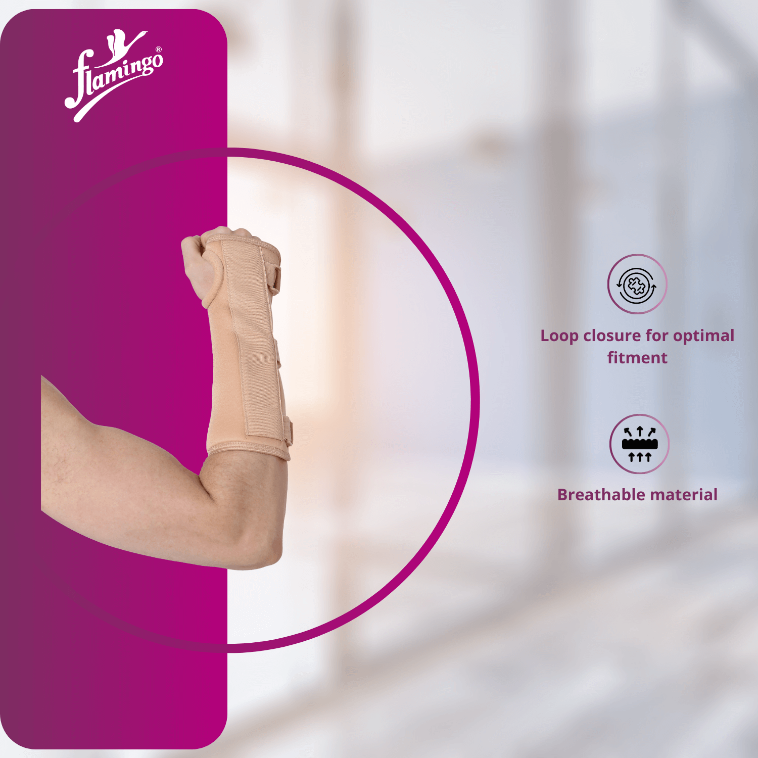 Flamingo Wrist & Forearm Splint, wrist support, forearm splint, wrist injury recovery, post-surgical wrist care, adjustable splint, wrist brace, sprain support.
